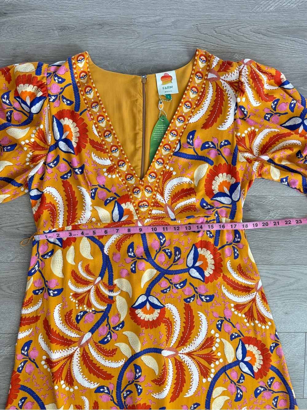 Farm Rio Yellow Palms Party Belted Dress Vibrant Colorful Resort Size Large - Picture 13 of 16